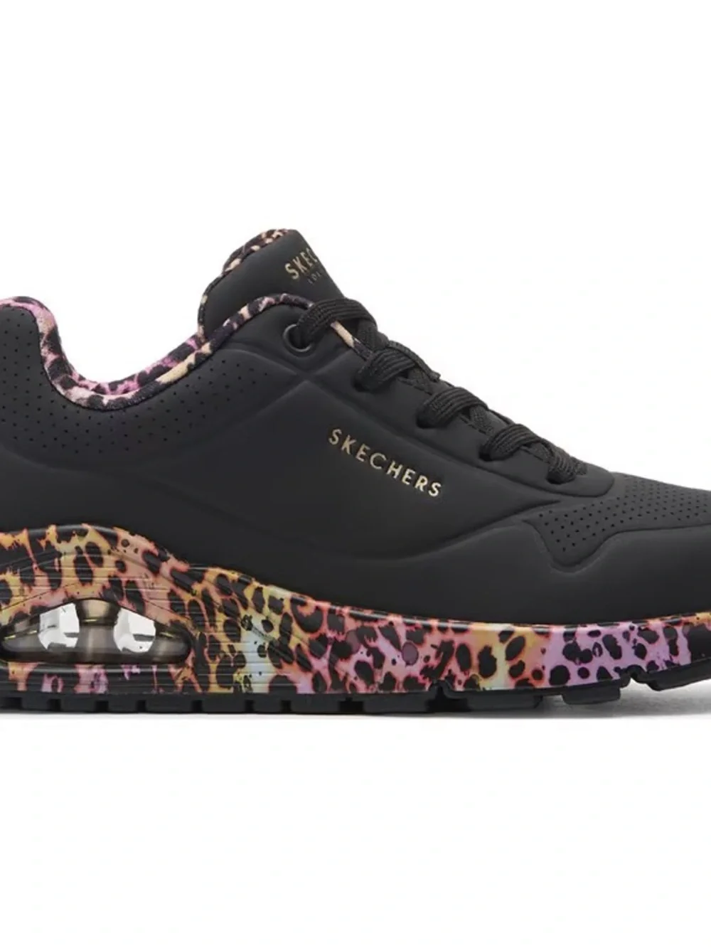 Skechers Women's Black Sneakers with Multicolor Leopard Detail